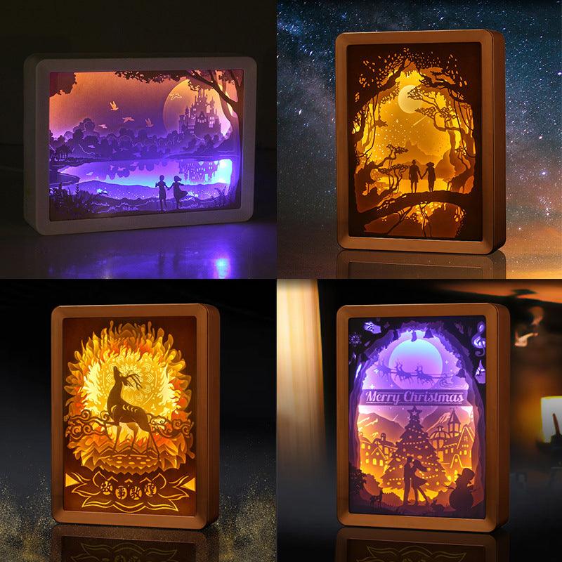 Home Photo Frame Bedside Lamp 3D Light And Shadow Paper Carving Ornaments (USB Powered, Remote Control, Modern Design) - Dreamy-Designs Store Online