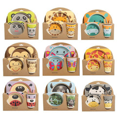 5-Piece Natural Bamboo Fiber Children's Tableware Set | Ages 6+ Months - Dreamy-Designs Store Online