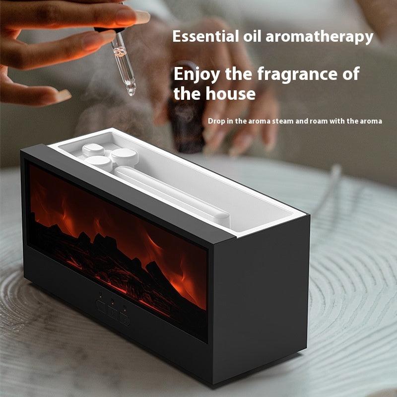 Simulated 3D Fireplace Flame Aroma Diffuser - USB Powered, Low Noise (36-45dB) / Remote Control / 0.5L Tank / 2-8 Hour Timer / Retro, Creative, Nordic Style (Black or White) - Dreamy-Designs Store Online