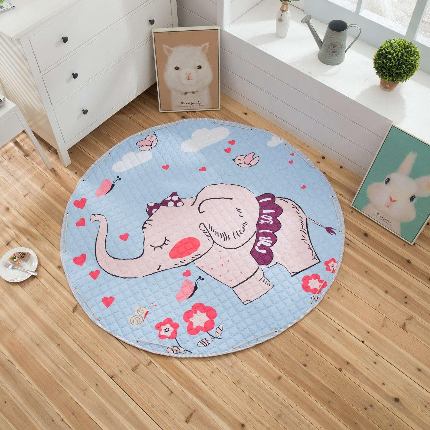 Round Floor Play Mat & Toy Storage Bag (150cm) - Baby Room Decor, Kids Carpet, Playmat (Dark Blue/Wine Red/Violet/Blue) - Dreamy-Designs Store Online