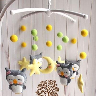 Newborn Owl Hand-Made Fabric Crib Rattle Toy - Dreamy-Designs Store Online