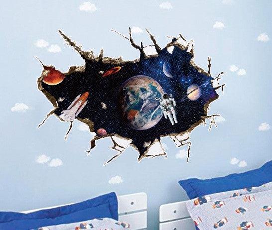 3D Broken Wall Starry Sky Universe Planet Wall Sticker - Dreamy-Designs Store Online