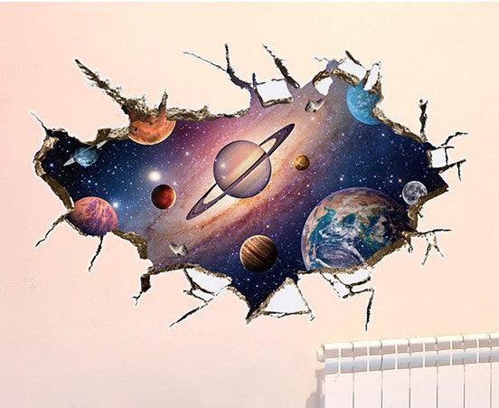 3D Broken Wall Starry Sky Universe Planet Wall Sticker - Dreamy-Designs Store Online