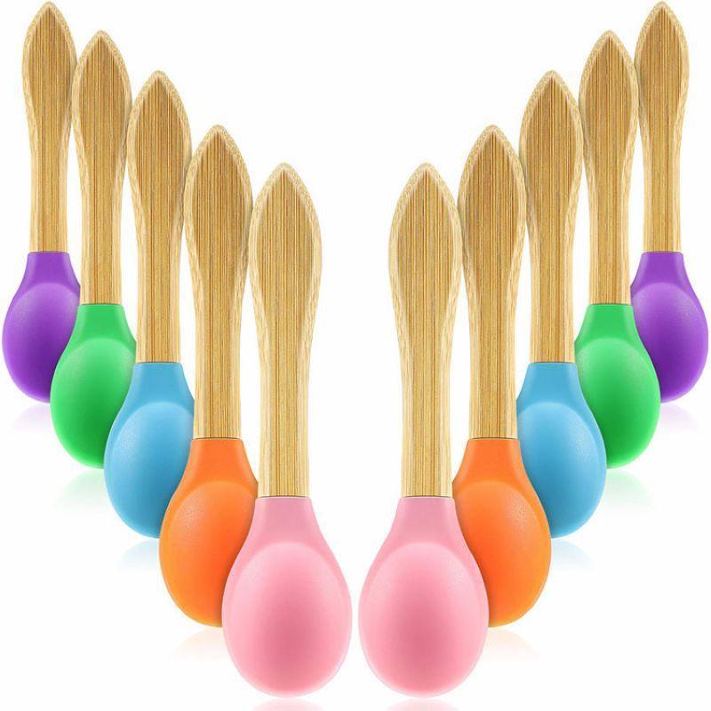 6 Colors: Safe Silicone Baby Bamboo Spoons | 14cm - Dreamy-Designs Store Online