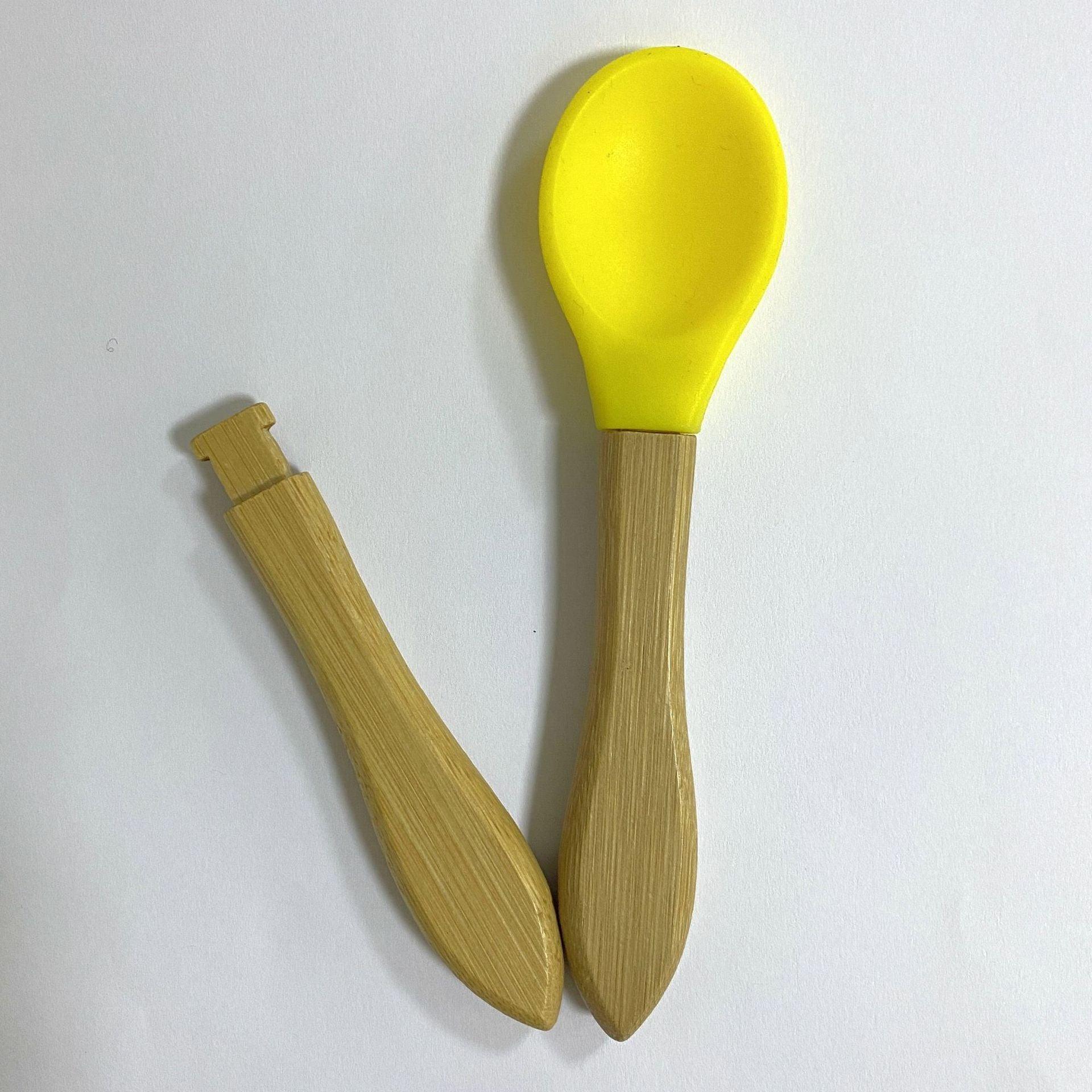 6 Colors: Safe Silicone Baby Bamboo Spoons | 14cm - Dreamy-Designs Store Online