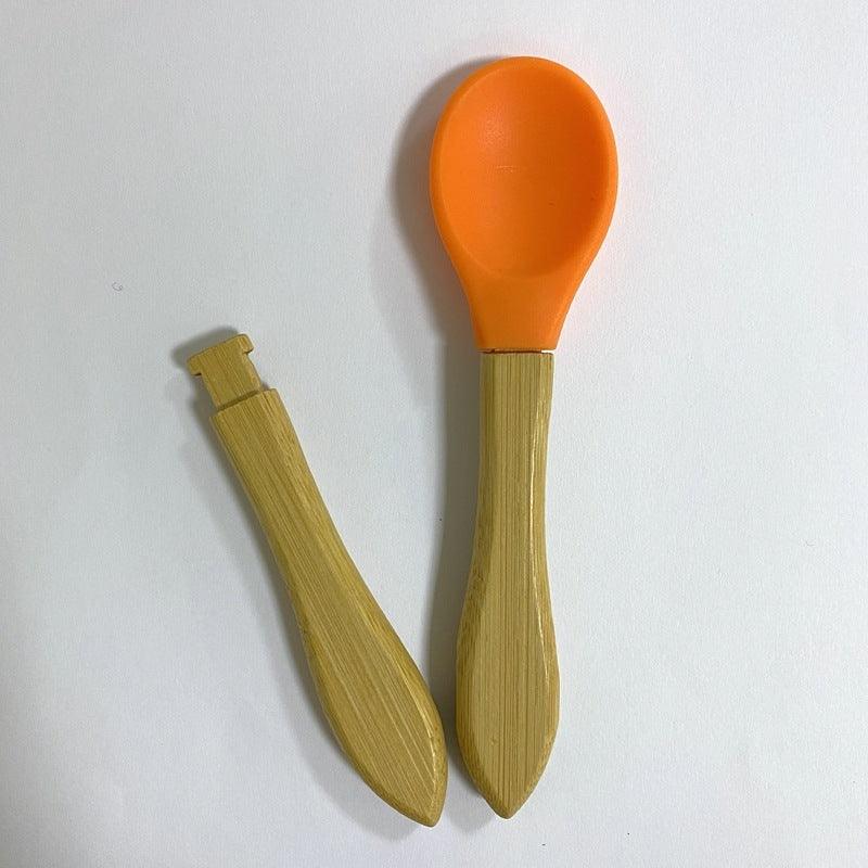 6 Colors: Safe Silicone Baby Bamboo Spoons | 14cm - Dreamy-Designs Store Online