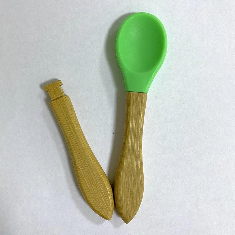 6 Colors: Safe Silicone Baby Bamboo Spoons | 14cm - Dreamy-Designs Store Online