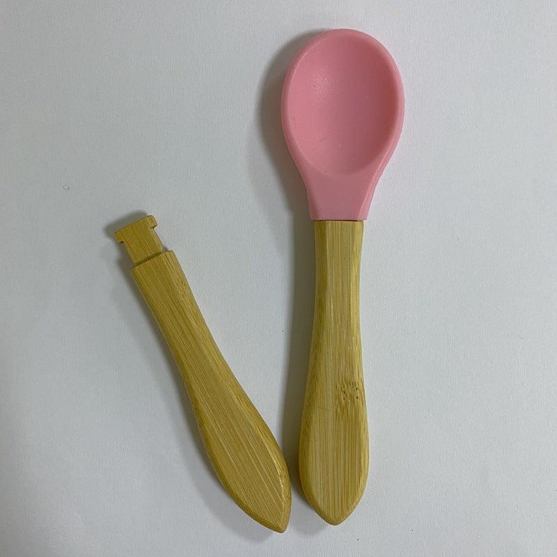 6 Colors: Safe Silicone Baby Bamboo Spoons | 14cm - Dreamy-Designs Store Online