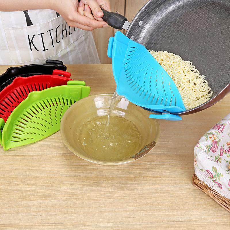 Silicone Clip-on Pot Pan Bowl Funnel Oil Strainer / Creative Rice Washing Colander / Draining Liquid Tool (Fits All Pot Sizes) - Dreamy-Designs Store Online