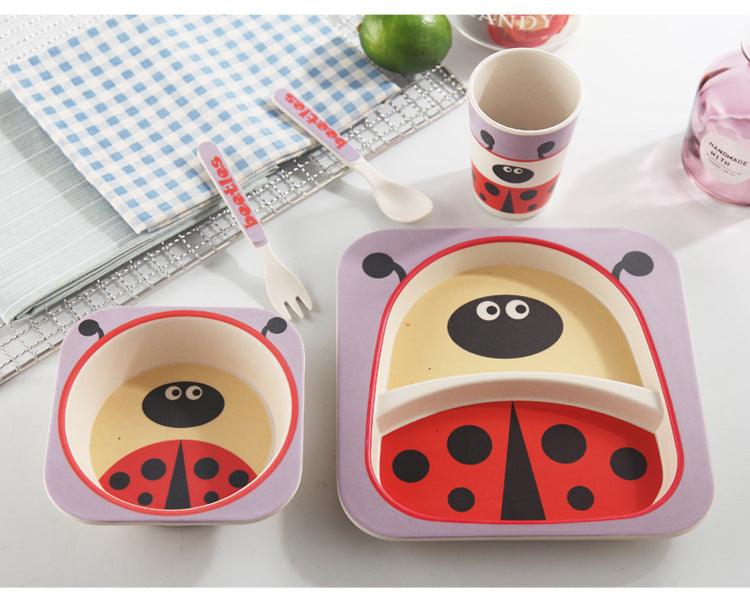 5-Piece Natural Bamboo Fiber Children's Tableware Set | Ages 6+ Months - Dreamy-Designs Store Online