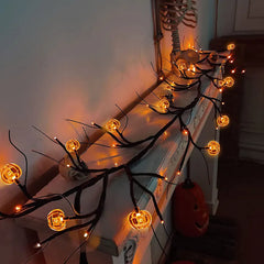 Halloween LED Willow Vine String Light (Cool Cartoon Bat & Pumpkin Decoration) / Indoor & Outdoor Party House Decor / 100 LEDs / 2000mm Length - Dreamy-Designs Store Online