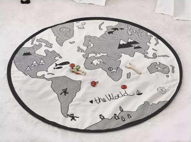 Adventure World Carpet - Infant Play Mat (0-2 Years) "Cotton Fabric" "135CM Diameter" (Hand-Printed World Map Design) - Dreamy-Designs Store Online