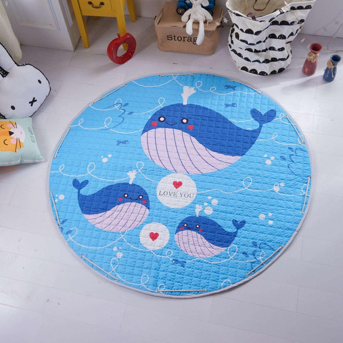 Round Floor Play Mat & Toy Storage Bag (150cm) - Baby Room Decor, Kids Carpet, Playmat (Dark Blue/Wine Red/Violet/Blue) - Dreamy-Designs Store Online