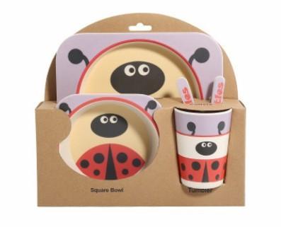 5-Piece Natural Bamboo Fiber Children's Tableware Set | Ages 6+ Months - Dreamy-Designs Store Online