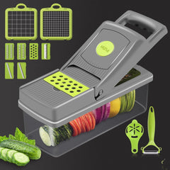 Household Kitchen Gadgets Vegetable Cutter Silk Cutter - 8 Interchangeable Blades / Stainless Steel / Hand Wash Only (Gray, 33.5x10x12.5cm) - Dreamy-Designs Store Online