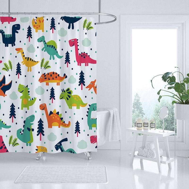 New Cartoon Dinosaur Shower Curtain (180X200cm) // Polyester Bath Curtain // Kids' Bathroom Decor - Dreamy-Designs Store Online