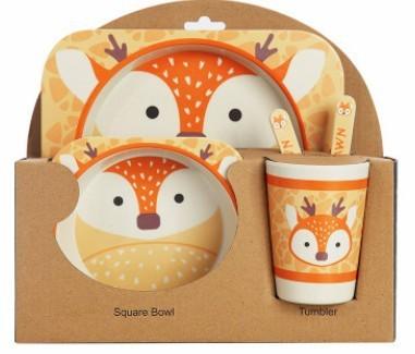 5-Piece Natural Bamboo Fiber Children's Tableware Set | Ages 6+ Months - Dreamy-Designs Store Online