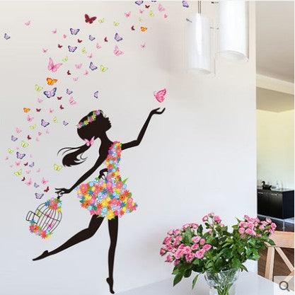 Wall Decoration Creative Personality Ribbon Girl Bicycle (PVC Mural) - Simple Modern Design for Living Room (Dancing Girl / Ribbon Girl) - Dreamy-Designs Store Online