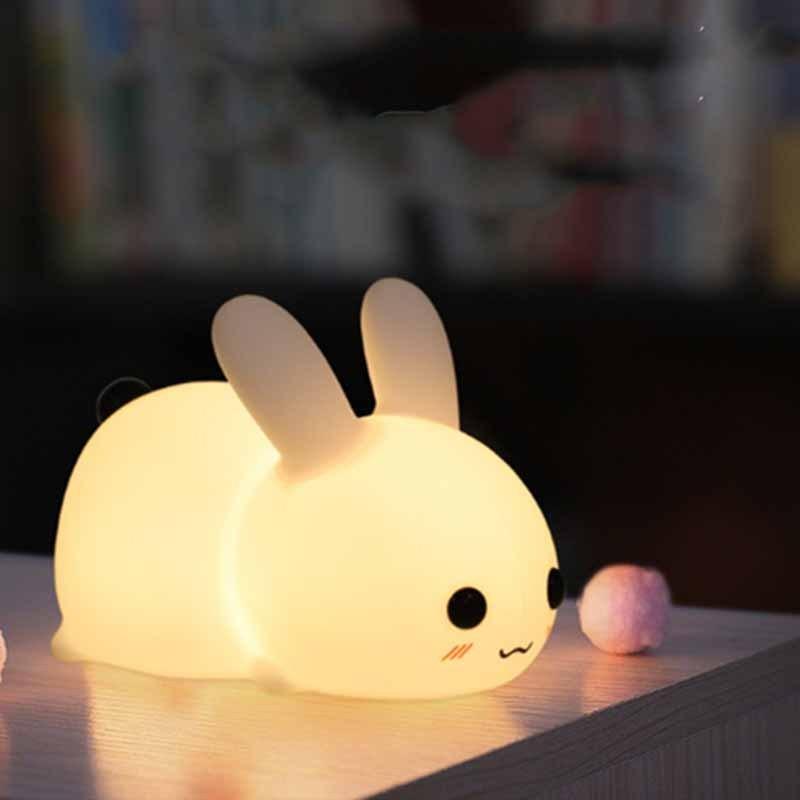 Rabbit LED Night Light Silicone Animal Cartoon Dimmable Lamp USB Rechargeable For Children Kids Baby Gift Bedside Bedroom - Dreamy-Designs Store Online