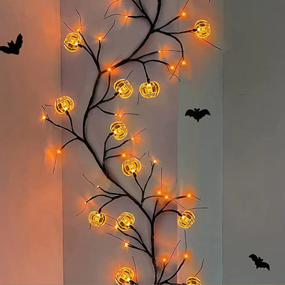 Halloween LED Willow Vine String Light (Cool Cartoon Bat & Pumpkin Decoration) / Indoor & Outdoor Party House Decor / 100 LEDs / 2000mm Length - Dreamy-Designs Store Online