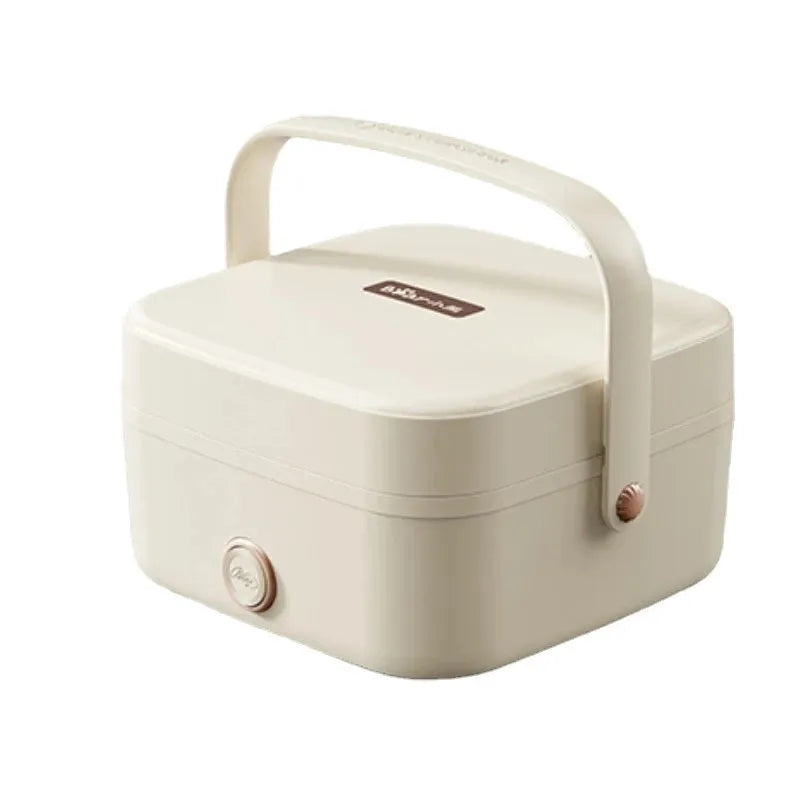 Simple Plug-in Thermal Insulation Water-free Electric Lunch Box (1000ML) - Stainless Steel / Button Control / Maifanshi Coating / Beige - Dreamy-Designs Store Online