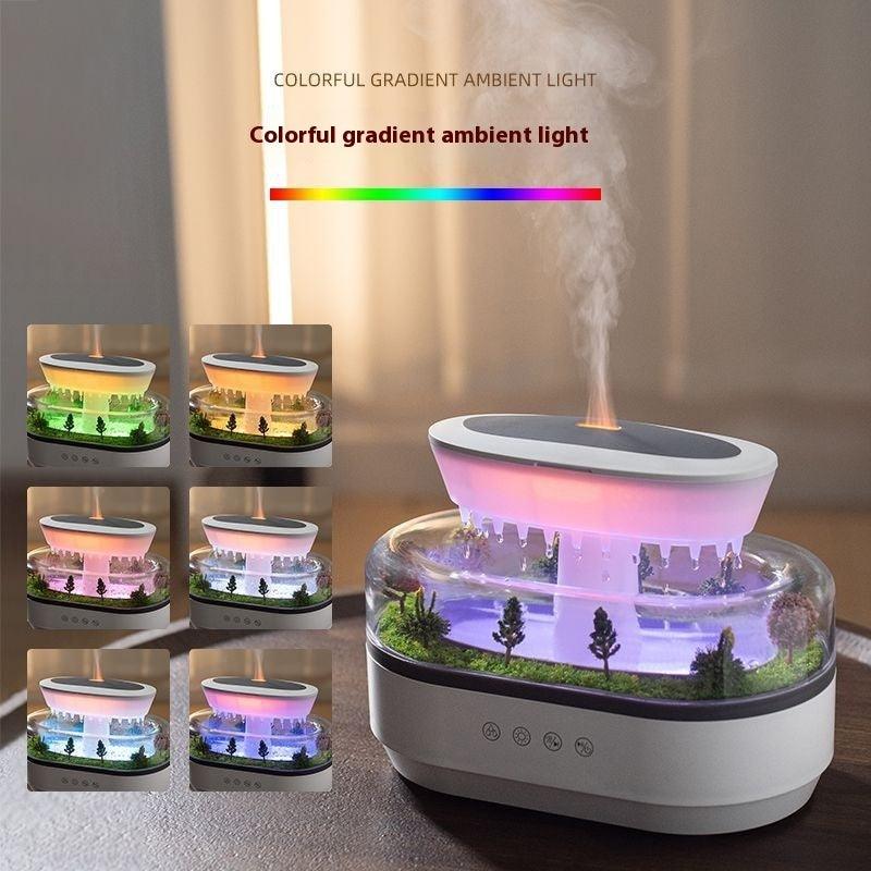 Micro Landscape Aroma Diffuser (Household Bedroom / Raindrop Humidifier) - White, Square, 0.5L Capacity, Remote Control - Dreamy-Designs Store Online