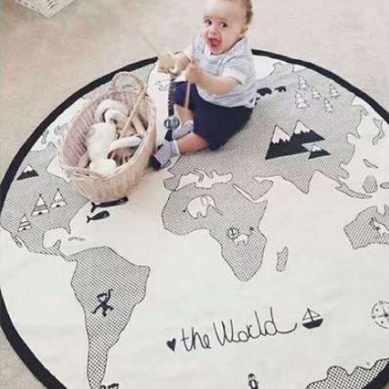 Adventure World Carpet - Infant Play Mat (0-2 Years) "Cotton Fabric" "135CM Diameter" (Hand-Printed World Map Design) - Dreamy-Designs Store Online