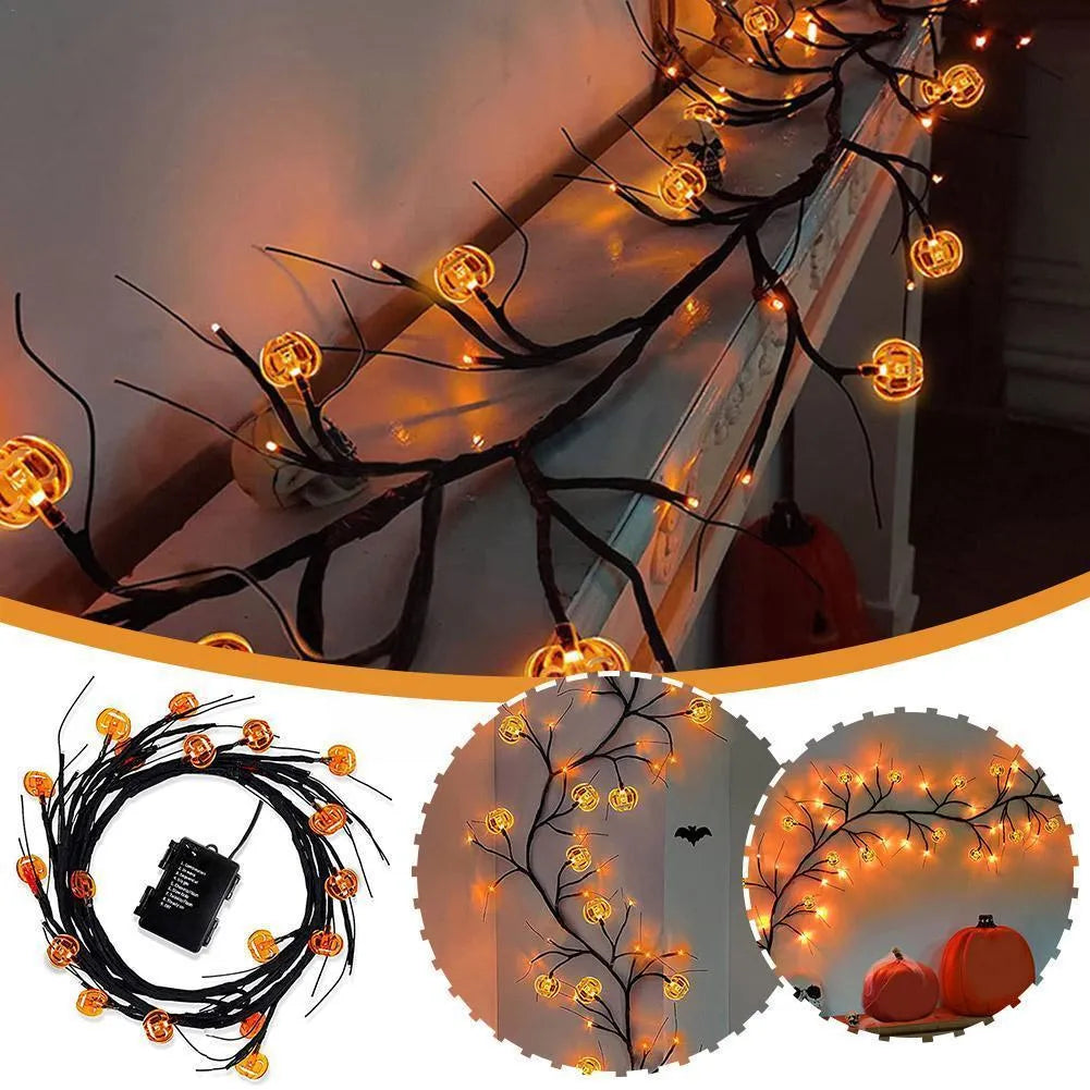 Halloween LED Willow Vine String Light (Cool Cartoon Bat & Pumpkin Decoration) / Indoor & Outdoor Party House Decor / 100 LEDs / 2000mm Length - Dreamy-Designs Store Online