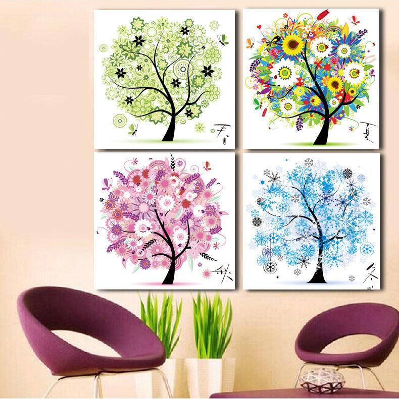 Four Seasons Tree Art Set: 4-Piece Cross-Stitch Collection - Dreamy-Designs Store Online