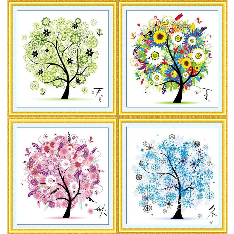 Four Seasons Tree Art Set: 4-Piece Cross-Stitch Collection - Dreamy-Designs Store Online