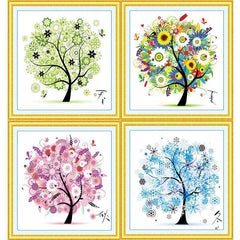 Four Seasons Tree Art Set: 4-Piece Cross-Stitch Collection - Dreamy-Designs Store Online