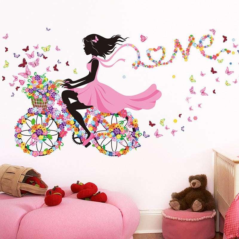 Wall Decoration Creative Personality Ribbon Girl Bicycle (PVC Mural) - Simple Modern Design for Living Room (Dancing Girl / Ribbon Girl) - Dreamy-Designs Store Online