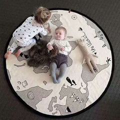 Adventure World Carpet - Infant Play Mat (0-2 Years) "Cotton Fabric" "135CM Diameter" (Hand-Printed World Map Design) - Dreamy-Designs Store Online