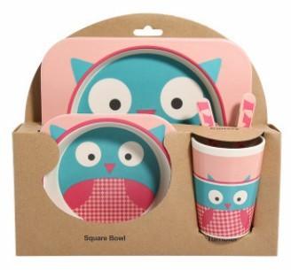 5-Piece Natural Bamboo Fiber Children's Tableware Set | Ages 6+ Months - Dreamy-Designs Store Online