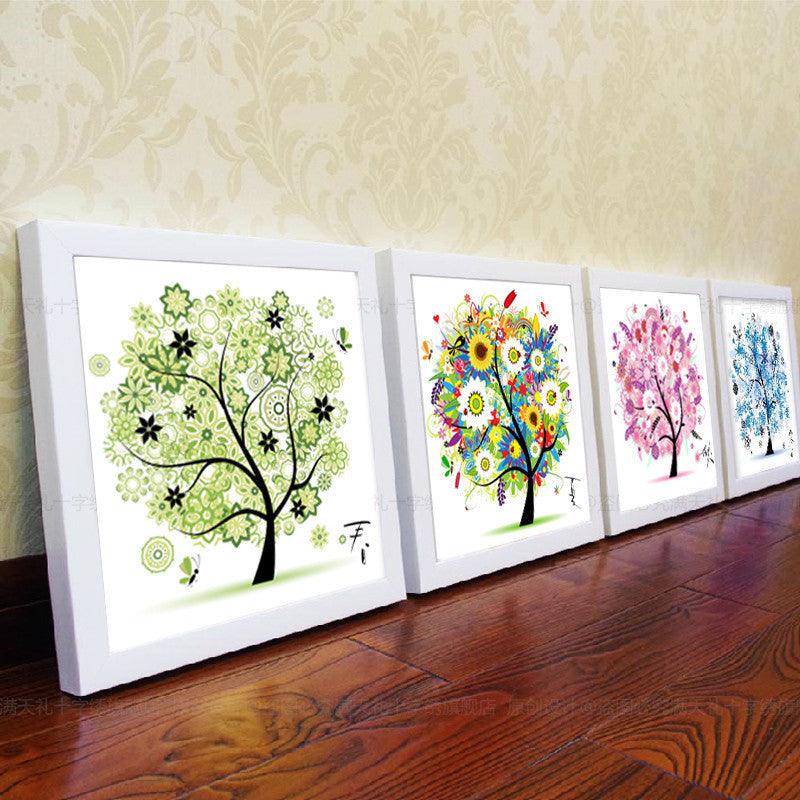 Four Seasons Tree Art Set: 4-Piece Cross-Stitch Collection - Dreamy-Designs Store Online