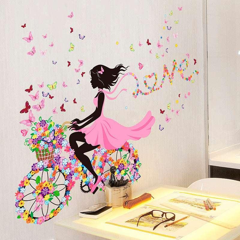 Wall Decoration Creative Personality Ribbon Girl Bicycle (PVC Mural) - Simple Modern Design for Living Room (Dancing Girl / Ribbon Girl) - Dreamy-Designs Store Online