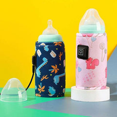 Baby Bottle Cooler Bag Warmer Thermostatic Heating Portable (USB Insulation Cover) - Cartoon Design (Blue Dinosaur/Pink Squirrel/Green Bear) - Dreamy-Designs Store Online