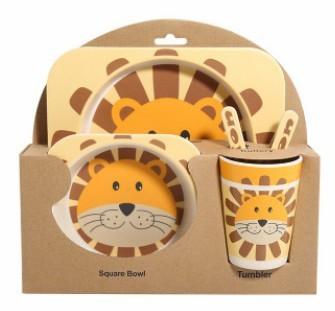 5-Piece Natural Bamboo Fiber Children's Tableware Set | Ages 6+ Months - Dreamy-Designs Store Online