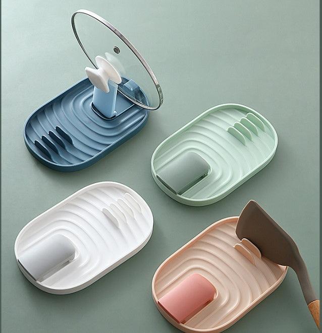 Nordic Pan Cover Storage Rack: Foldable Wall-Mounted Pot Lid Cooking Spoon Holder & Drain Tray (Nordic Green/Pink/Blue/White) - 11.5x18x2.2CM PP Material - Dreamy-Designs Store Online