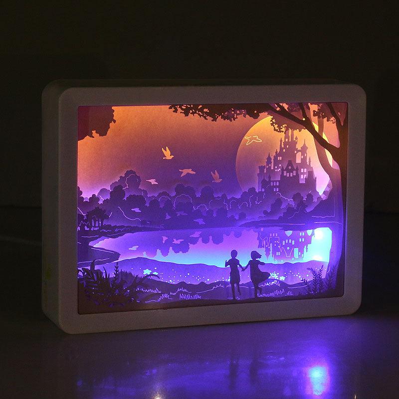 Home Photo Frame Bedside Lamp 3D Light And Shadow Paper Carving Ornaments (USB Powered, Remote Control, Modern Design) - Dreamy-Designs Store Online