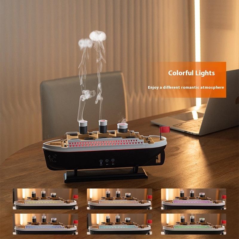 Creative Retro Ship Aroma Diffuser (Ultrasonic Humidifier) With Smoke Ring Effect And Jellyfish Spray - 250mL Capacity, Black, Remote Control - Dreamy-Designs Store Online