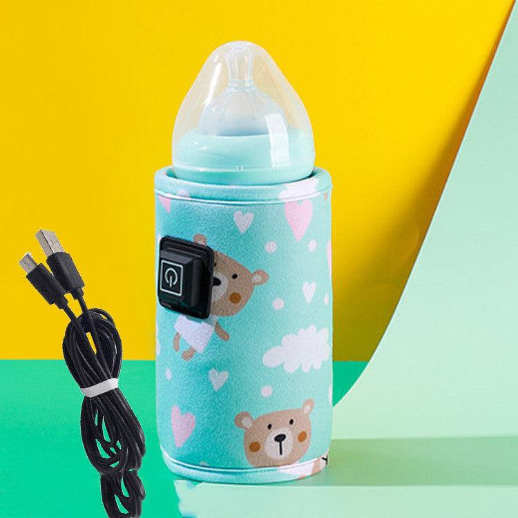 Baby Bottle Cooler Bag Warmer Thermostatic Heating Portable (USB Insulation Cover) - Cartoon Design (Blue Dinosaur/Pink Squirrel/Green Bear) - Dreamy-Designs Store Online