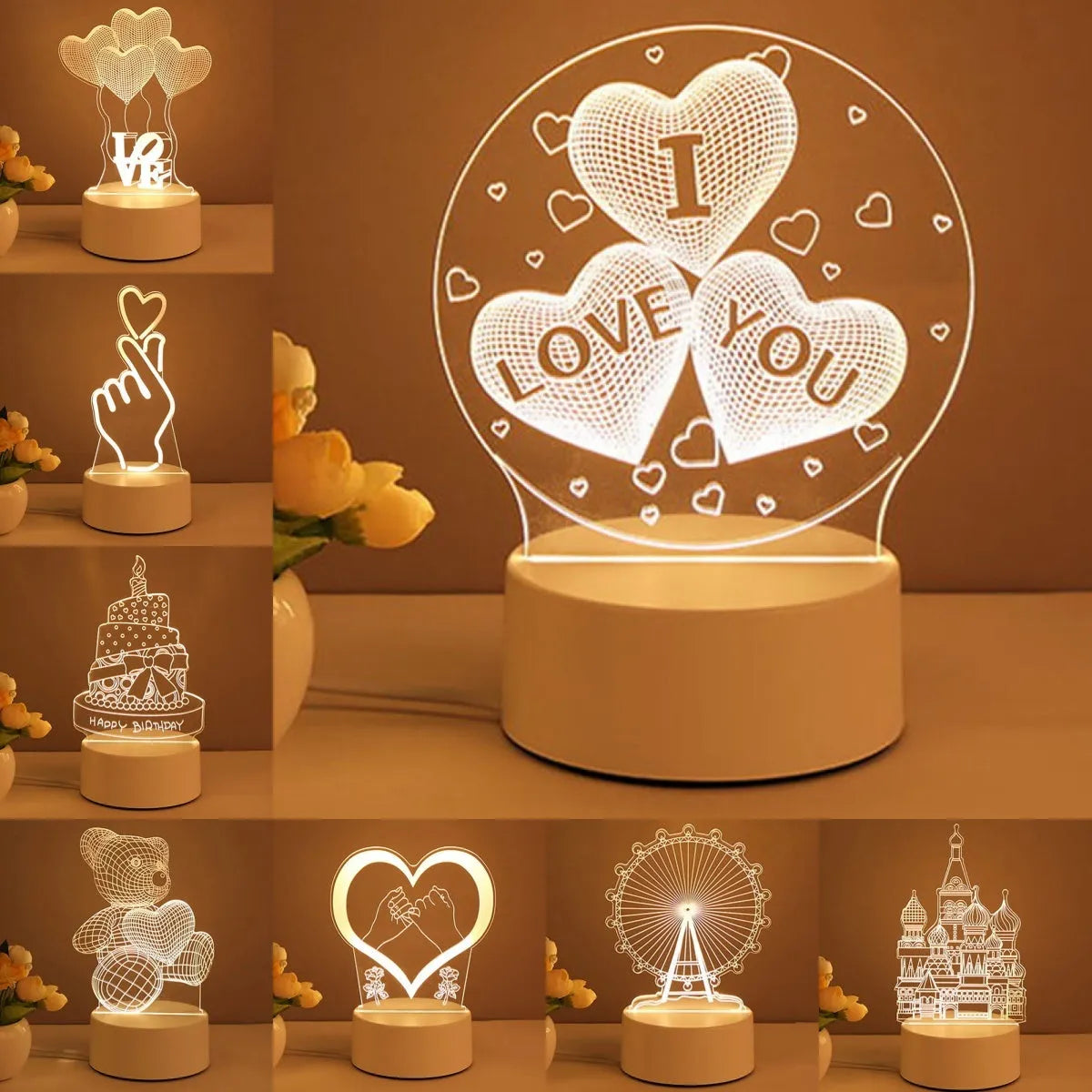 3D Acrylic LED Night Light Lamp (Neon Sign) - USB Powered, Multiple Designs - Perfect for Home Decor, Xmas, Valentine's Day Gifts - Dreamy-Designs Store Online