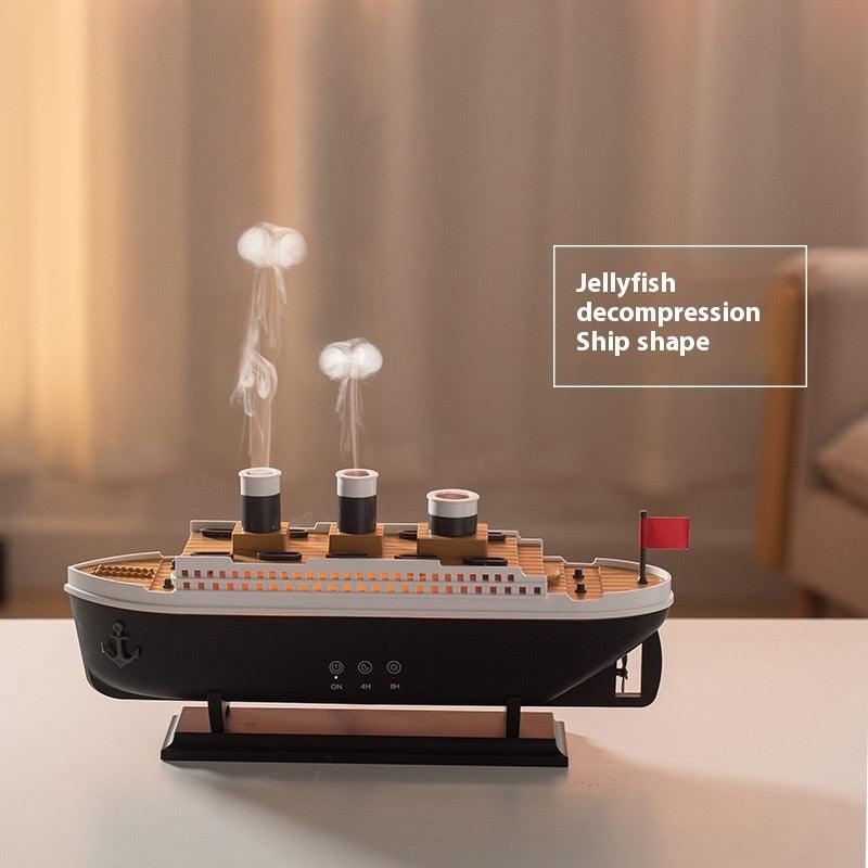 Creative Retro Ship Aroma Diffuser (Ultrasonic Humidifier) With Smoke Ring Effect And Jellyfish Spray - 250mL Capacity, Black, Remote Control - Dreamy-Designs Store Online