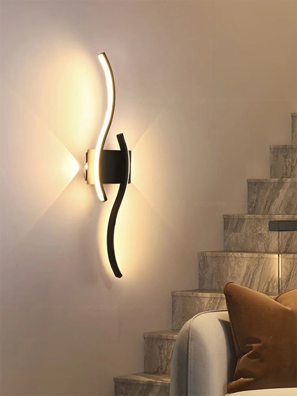 Modern LED Strip Wall Lamp Double Curve Remote Control Light Bedside Decor Black Gold Wall Sconces Living Room Bedroom Led Fixtu - Dreamy-Designs Store Online