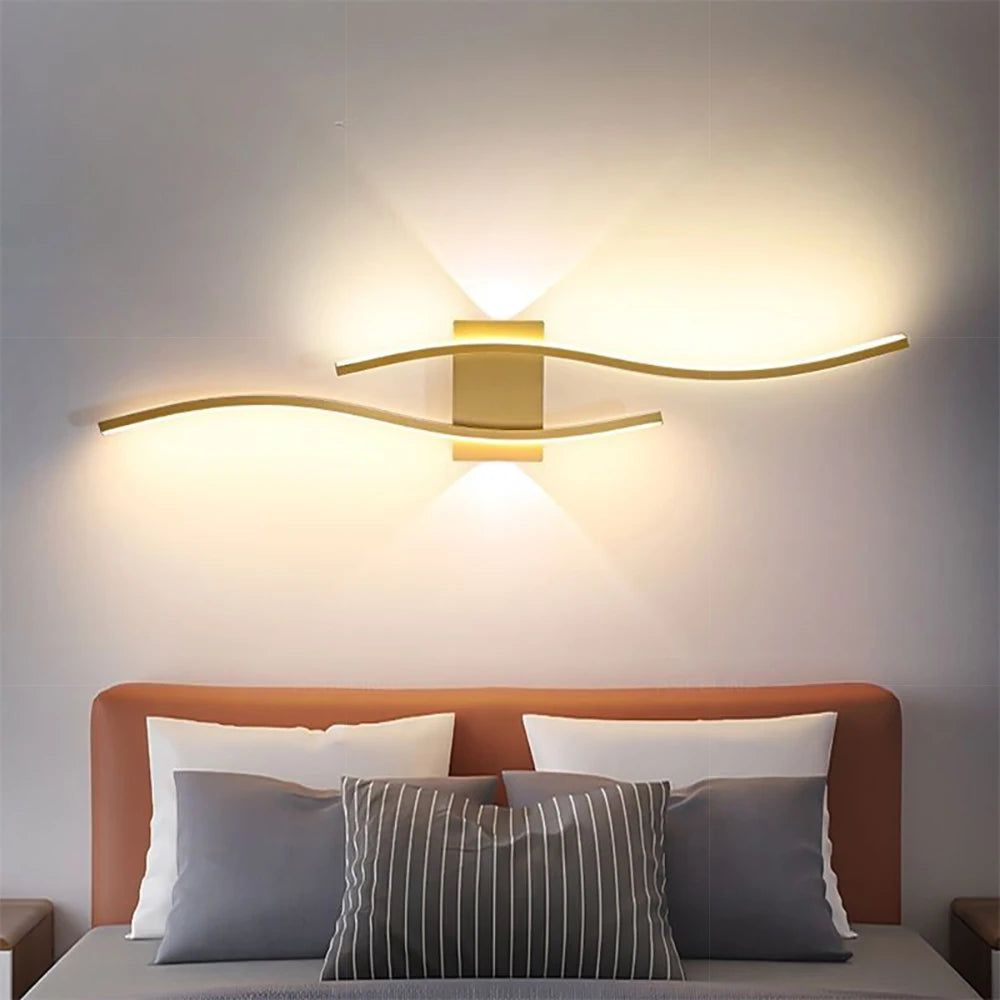 Modern LED Strip Wall Lamp Double Curve Remote Control Light Bedside Decor Black Gold Wall Sconces Living Room Bedroom Led Fixtu - Dreamy-Designs Store Online