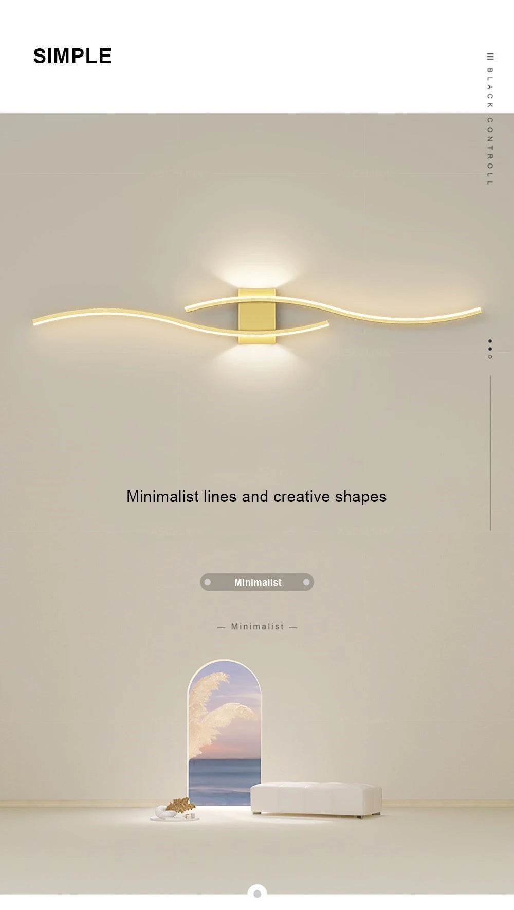 Modern LED Strip Wall Lamp Double Curve Remote Control Light Bedside Decor Black Gold Wall Sconces Living Room Bedroom Led Fixtu - Dreamy-Designs Store Online