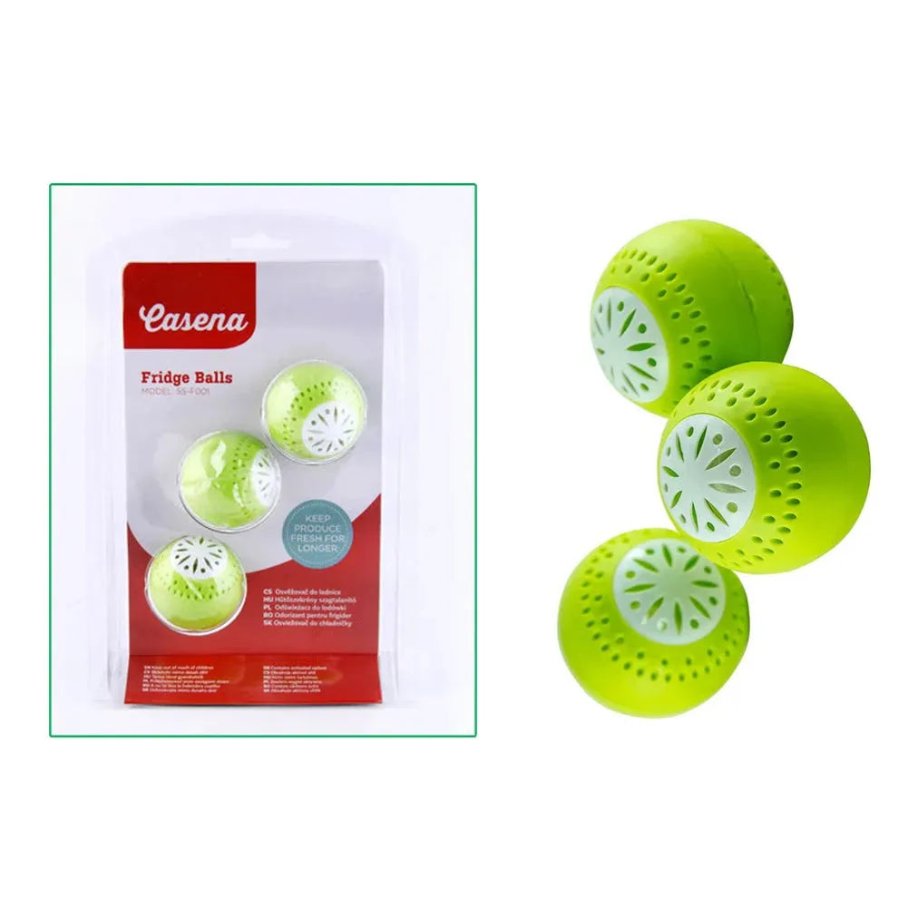 3 Pcs/Set Refrigerator Deodorant Balls (Active Carbon) / Fridge Odor Removal / Kitchen Tool / Household Cleaning Product (Green, 4cm Diameter) - Dreamy-Designs Store Online