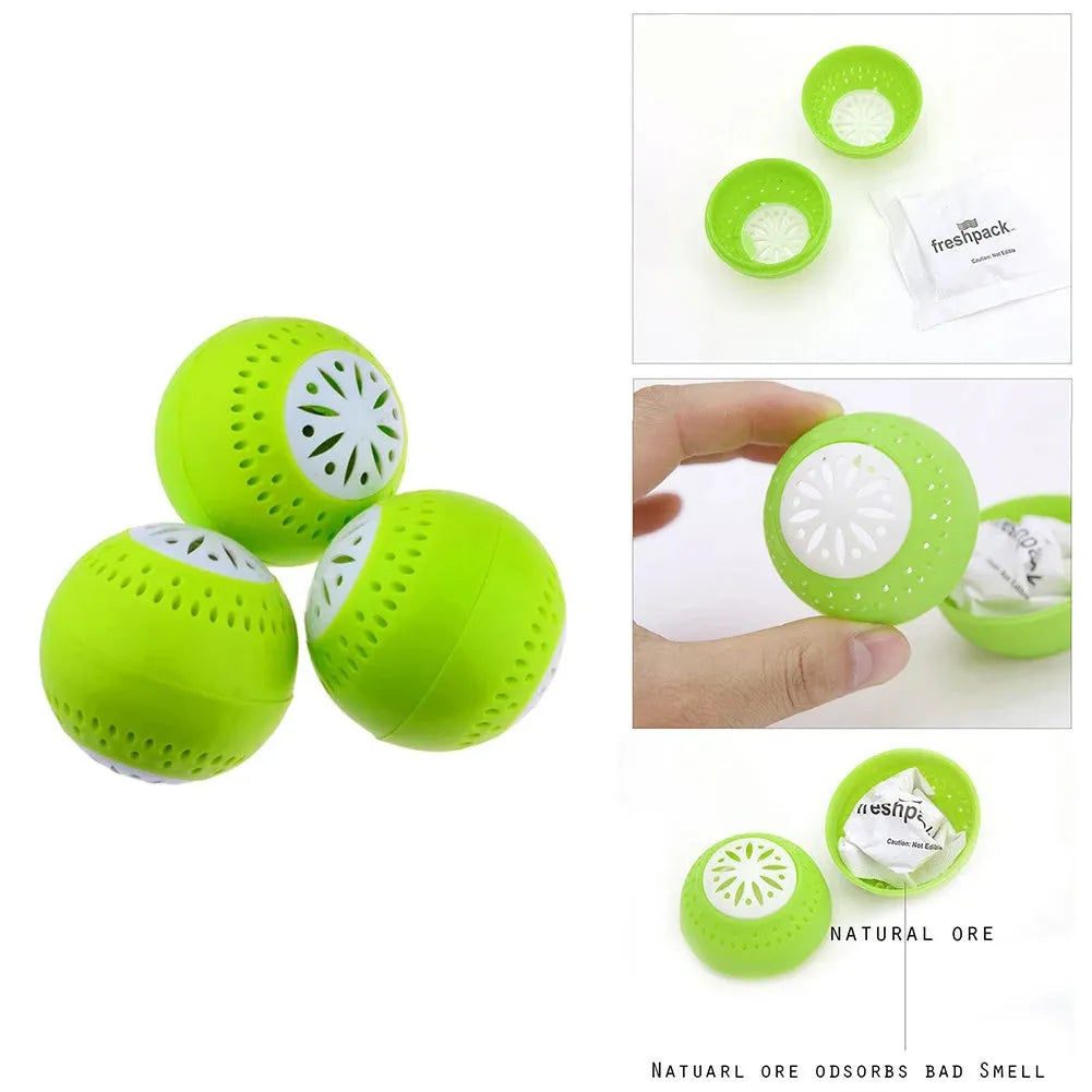 3 Pcs/Set Refrigerator Deodorant Balls (Active Carbon) / Fridge Odor Removal / Kitchen Tool / Household Cleaning Product (Green, 4cm Diameter) - Dreamy-Designs Store Online