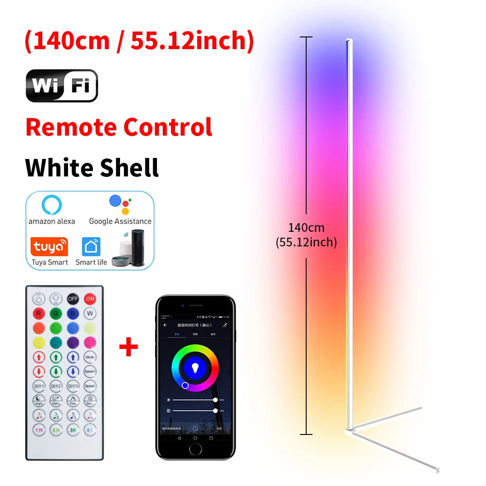 Living Room Dimmable RGB Corner Floor Lamp 140cm Stand Smart APP LED Mood Light for Bedroom Nordic Home Decor Interior lighting - Dreamy-Designs Store Online